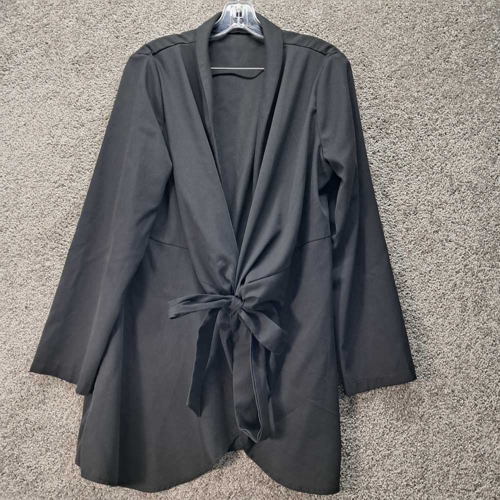 SHEIN Womens Black Tie Front Long Sleeve Open Cardigan Jacket Size L US 8/10